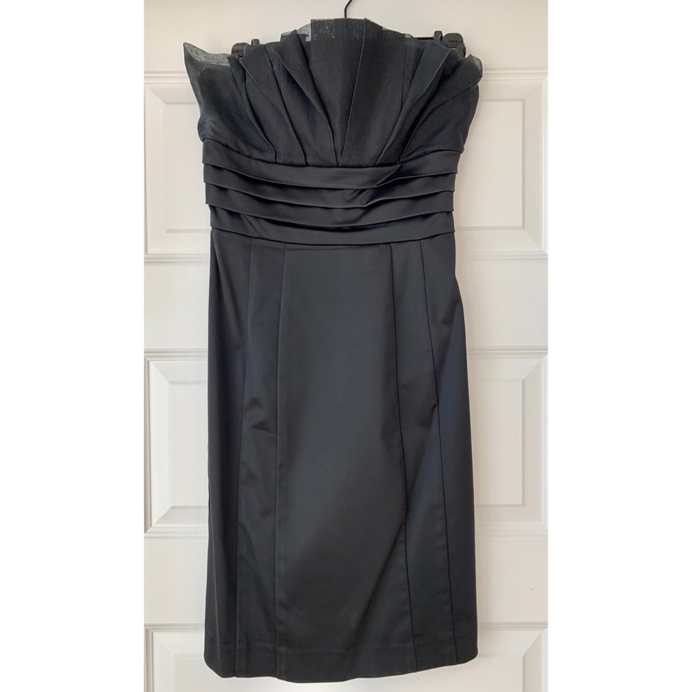 bebe Black Strapless Midi Cocktail Dress